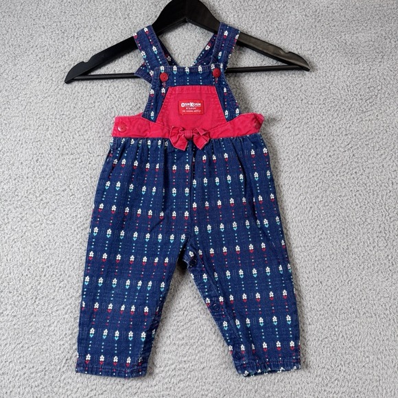 OshKosh B’gosh Other - Vintage Oshkosh Overalls Girls 18M Blue Bow Embroidered Vestbak Floral USA Made